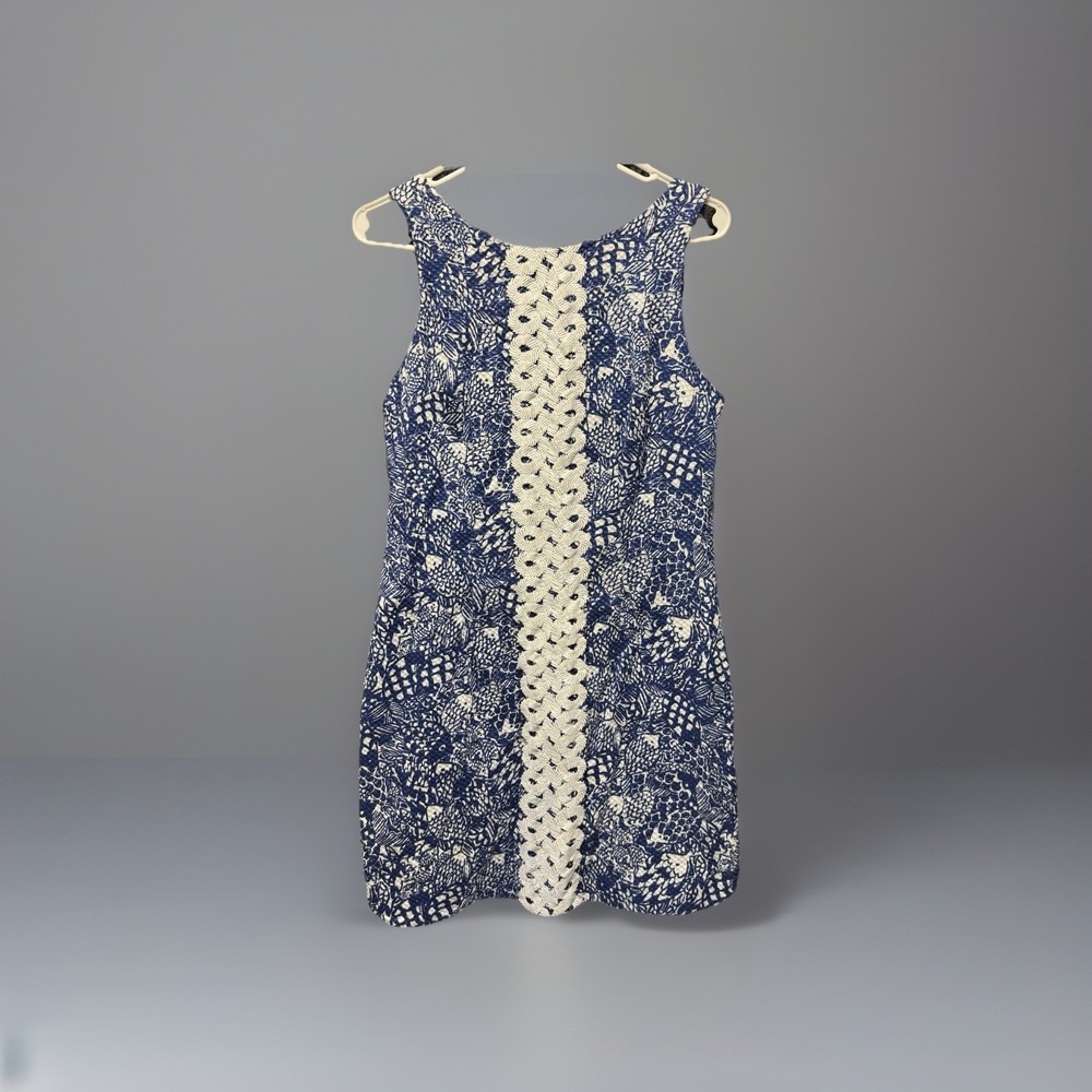 Lilly Pulitzer Navy and White Crochet-Trim Sleeveless Mini Dress